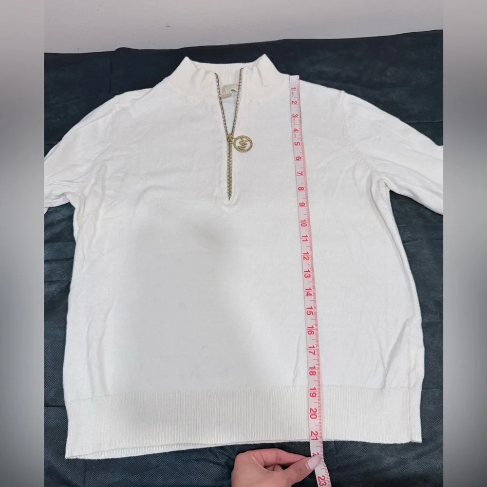 🔥Michael Kors White Half-Zip Pullover Sweater with Logo Pull Size M EC🔥